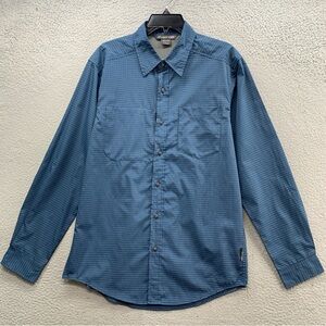 ExOfficio Men’s M Blue Plaid Button Up Long Sleeve Outdoor Shirt Vented Pockets
